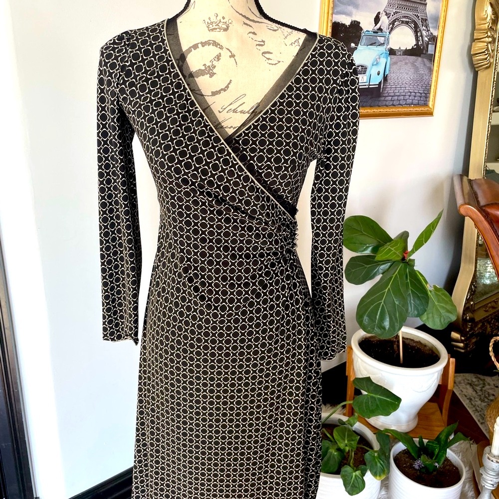 Studio M Black and White Geometric Midi Dress